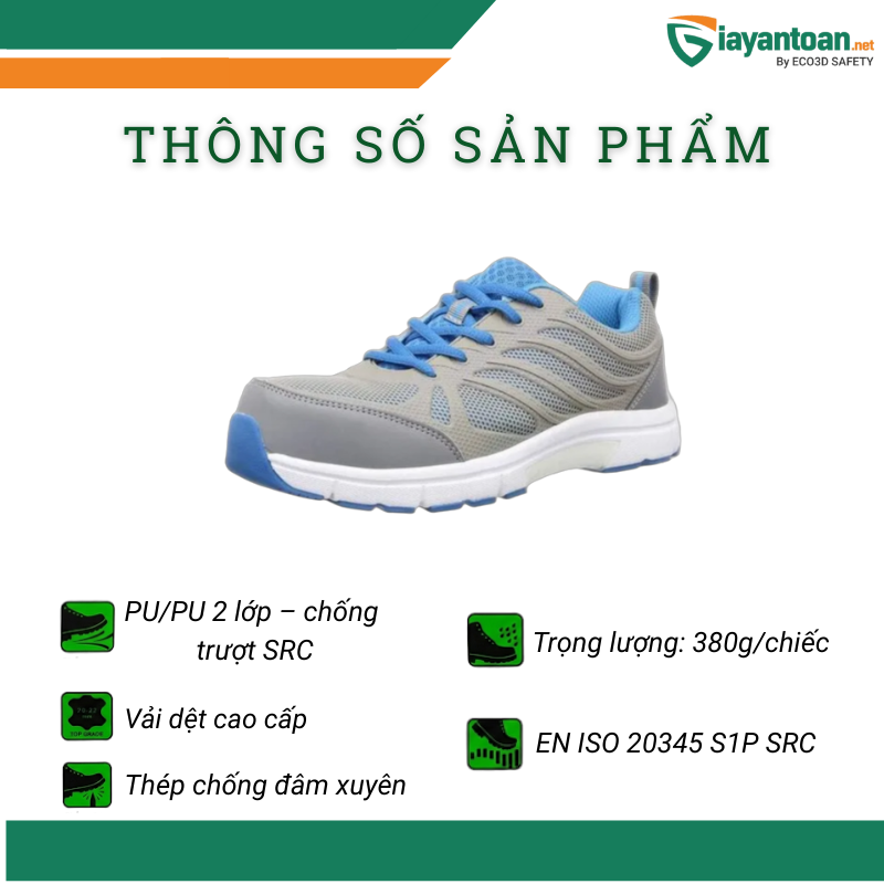 Thông số kỹ thuật giày bảo hộ thể thao Sporty ERST17LB01