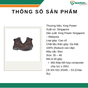 Thông số kỹ thuật giày bảo hộ cao cổ King Power M-222