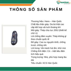 Thông số kỹ thuật giày chống tĩnh điện HANS HS-104