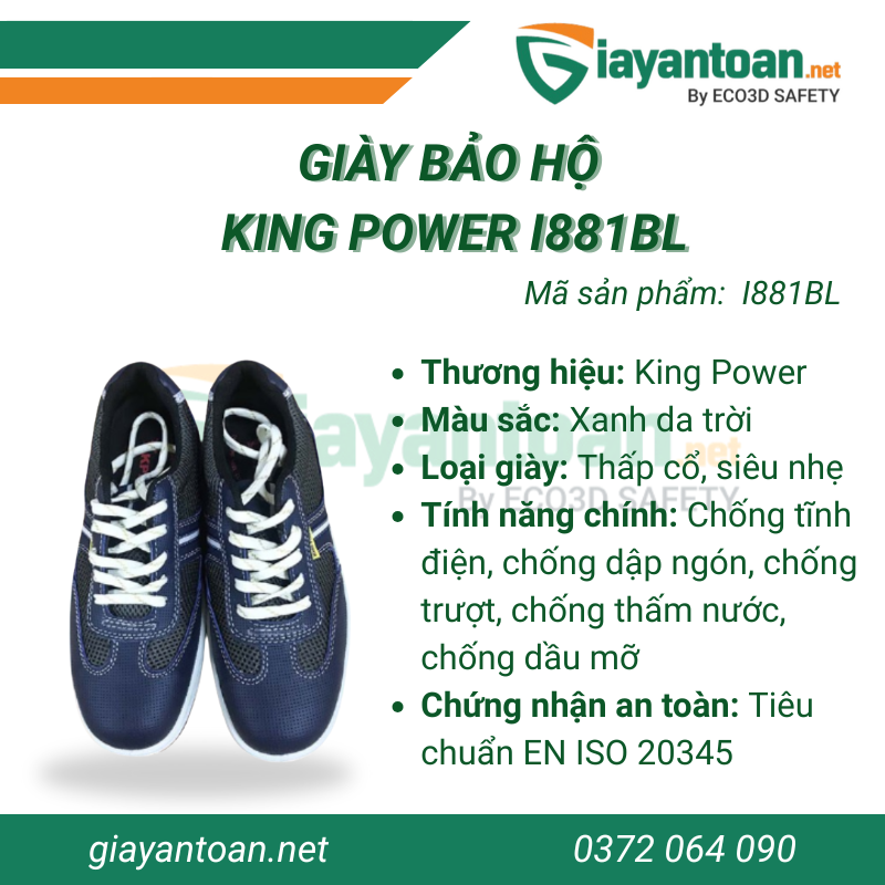 Thông số kỹ thuật của Giày bảo hộ King Power I881BL
