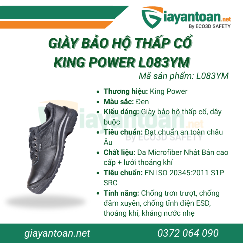 Thông Số Kỹ Thuật Của Giày Bảo Hộ Thấp Cổ King Power L083YM