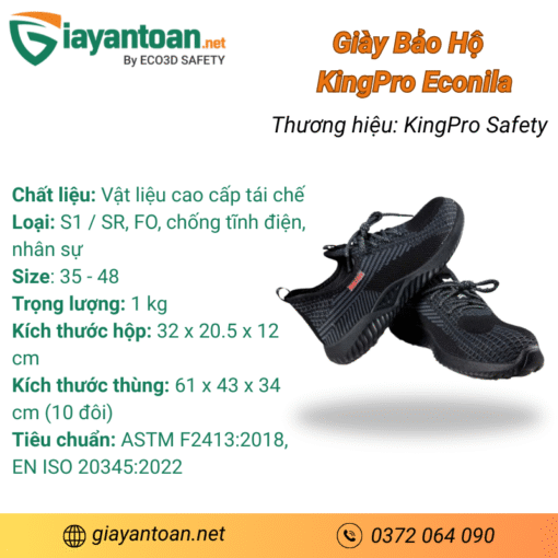 Thông số kỹ thuật giày bảo hộ KingPro ECONILA
