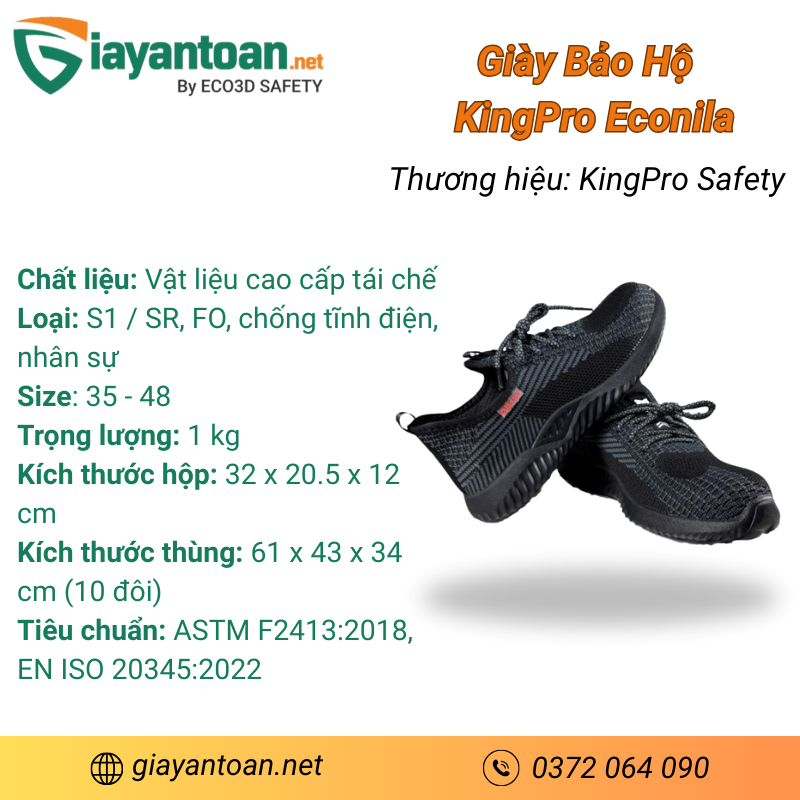 Thông số kỹ thuật giày bảo hộ KingPro ECONILA