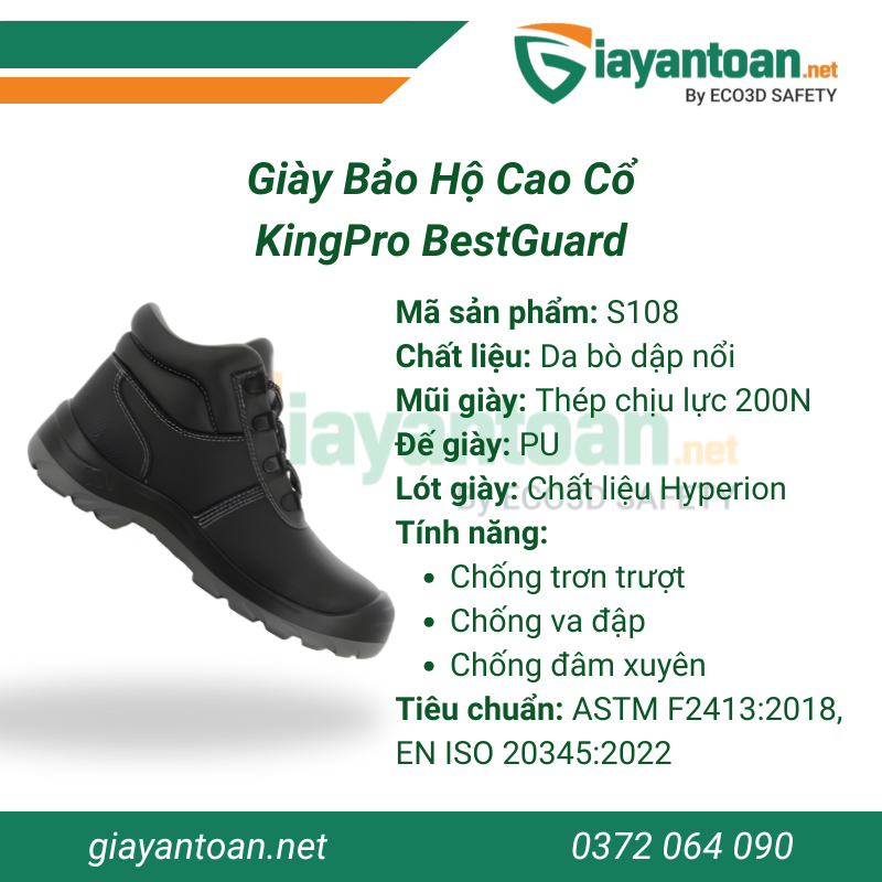 Thông số kỹ thuật của Giày bảo hộ cao cổ KingPro S108 BestGuard