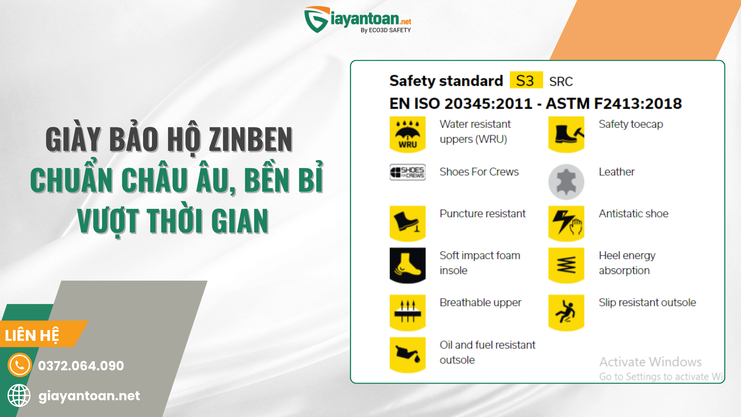 Giày bảo hộ Ziben đạt chuẩn Châu Âu EN ISO 20345