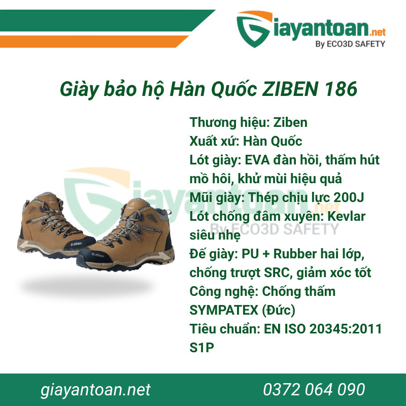 Thông số kỹ thuật của Giày bảo hộ Ziben 186