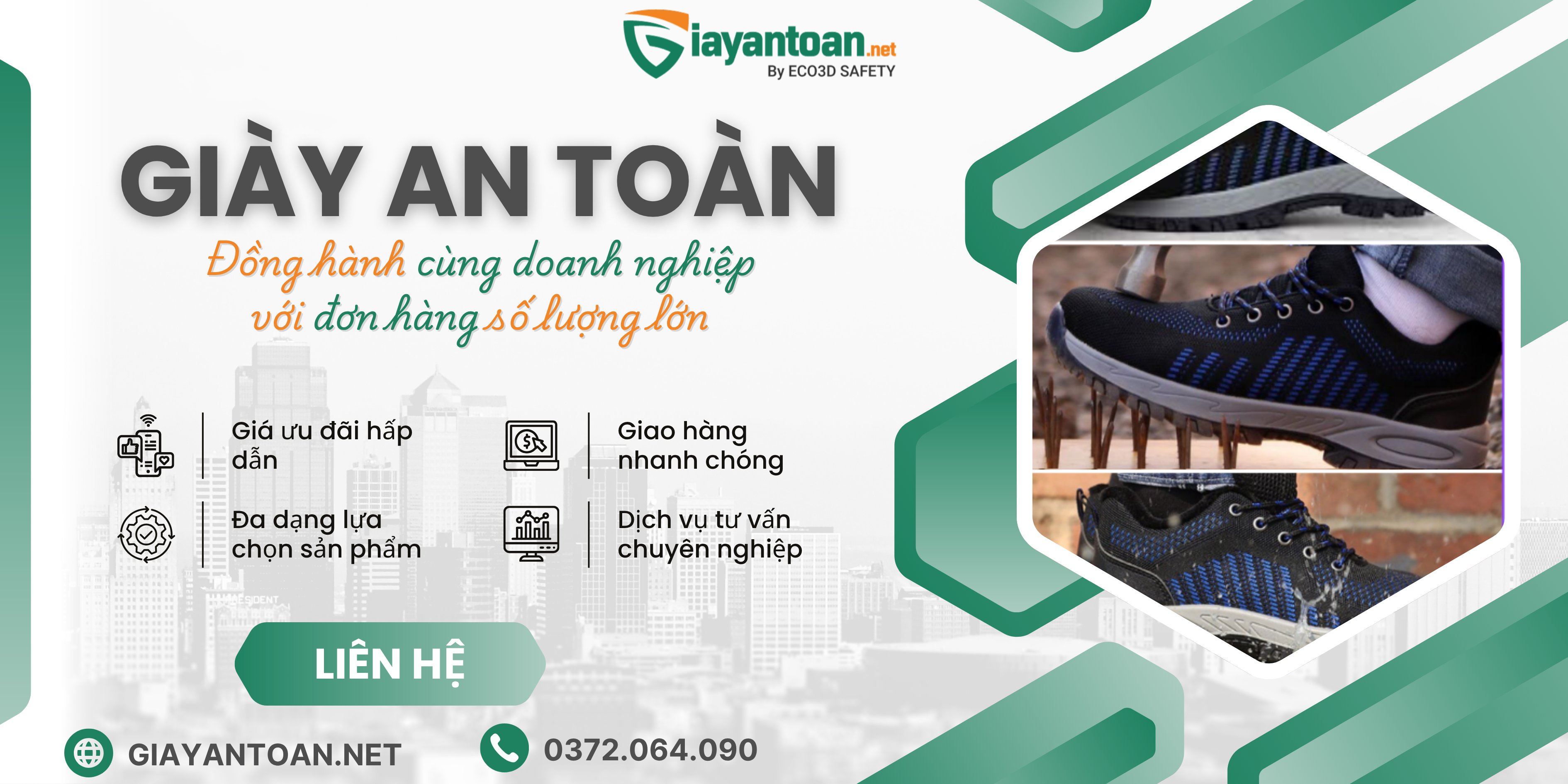 Nhà cung cấp giày bảo hộ hàng đầu Việt Nam – Giày An Toàn ECO3D phân phối giày bảo hộ Kingpro, Honeywell, Hans. Sản phẩm giày bảo hộ chống đinh, chống hóa chất, cách điện, từ giày bảo hộ lao động giá rẻ đến giày bảo hộ cao cấp.