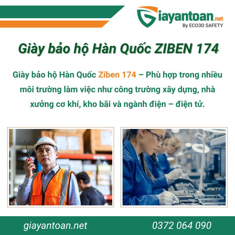 Giày bảo hộ cao cấp Ziben 174 – kiểu dáng thể thao, chống đâm xuyên và chống trượt SRC.