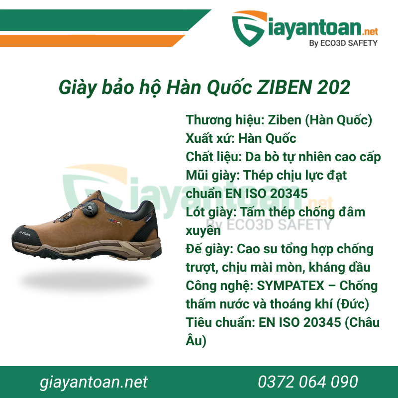 Thông số kỹ thuật của Giày bảo hộ Hàn Quốc Ziben 202