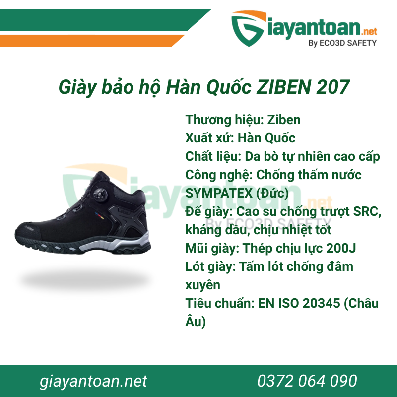 Thông số kỹ thuật của Giày bảo hộ Ziben 207
