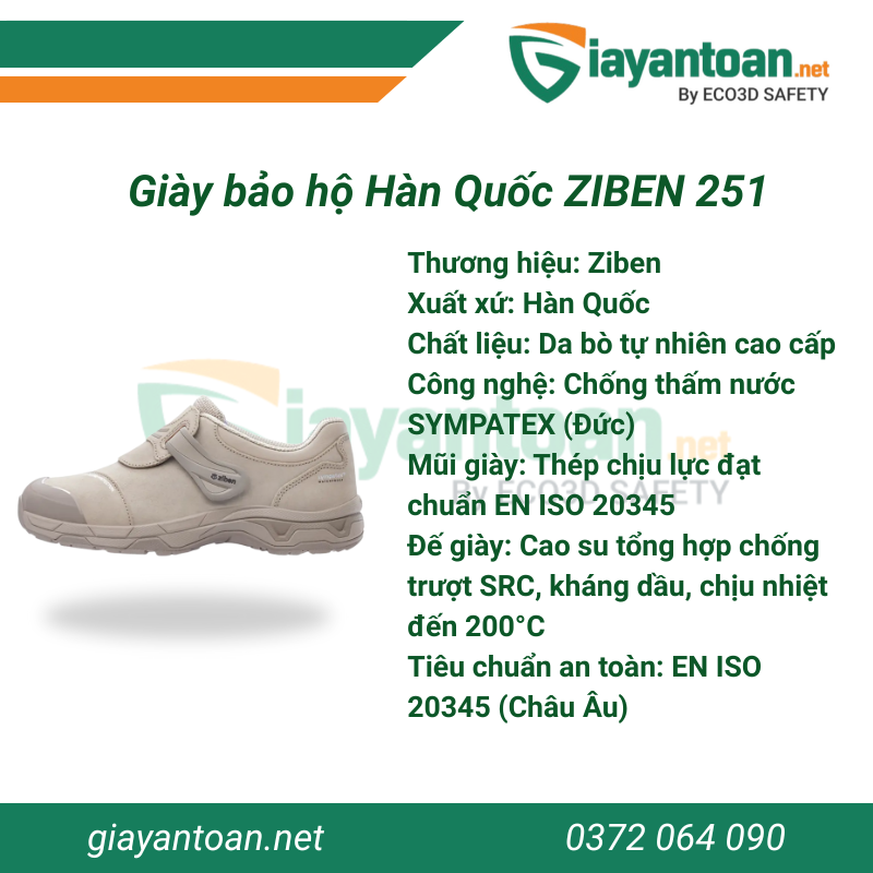 Thông số kỹ thuật của Giày bảo hộ Ziben 251