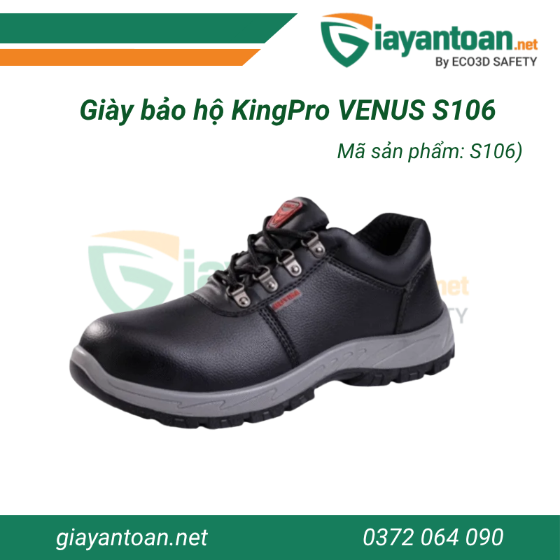 Giày bảo hộ KingPro VENUS S106 chính hãng, mũi thép chịu lực, đế PU chống trượt, kiểu dáng thể thao hiện đại.