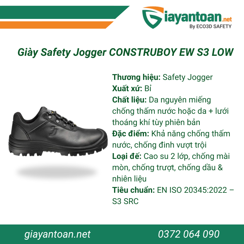 Thông số kỹ thuật của Giày bảo hộ Safety Jogger CONSTRUBOY EW S3 LOW
