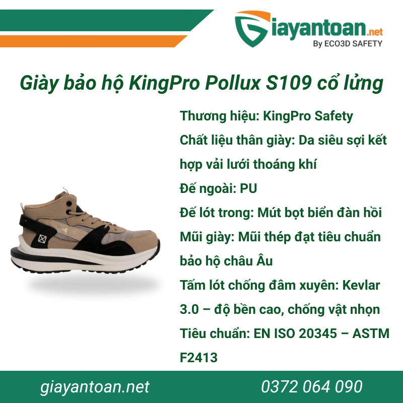 Thông số kỹ thuật của Giày bảo hộ KingPro Pollux S109 cổ lửng