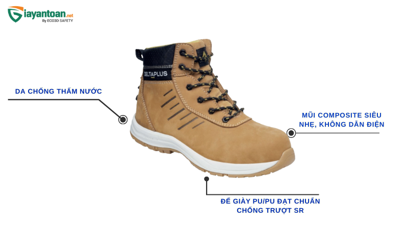 Giày Bảo Hộ Delta Plus SAGA2 S3S SR – Cao Cổ Hiện Đại, Chuẩn Châu Âu