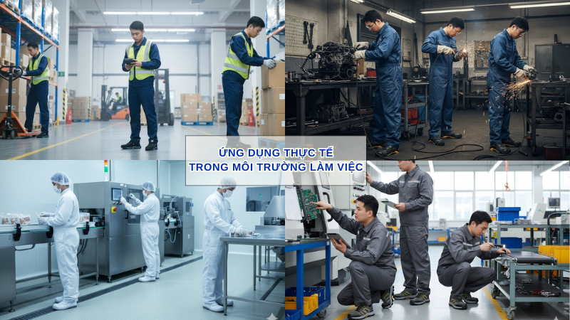 Giày bảo hộ thoáng khí được sử dụng trong môi trường công nghiệp giúp bảo vệ đôi chân và tạo cảm giác thoải mái khi làm việc lâu.