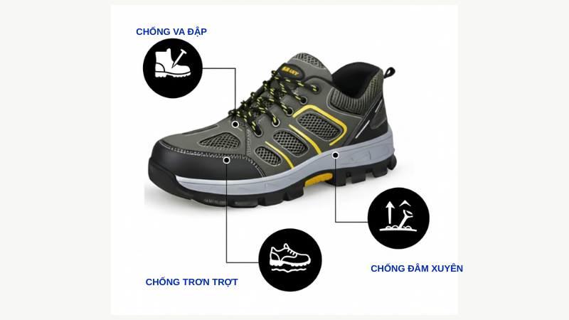 Giày bảo hộ KingPro S107 thoáng khí, nhẹ nhàng, bảo vệ chân an toàn, chống trơn trượt và chống đâm xuyên trong môi trường công nghiệp.