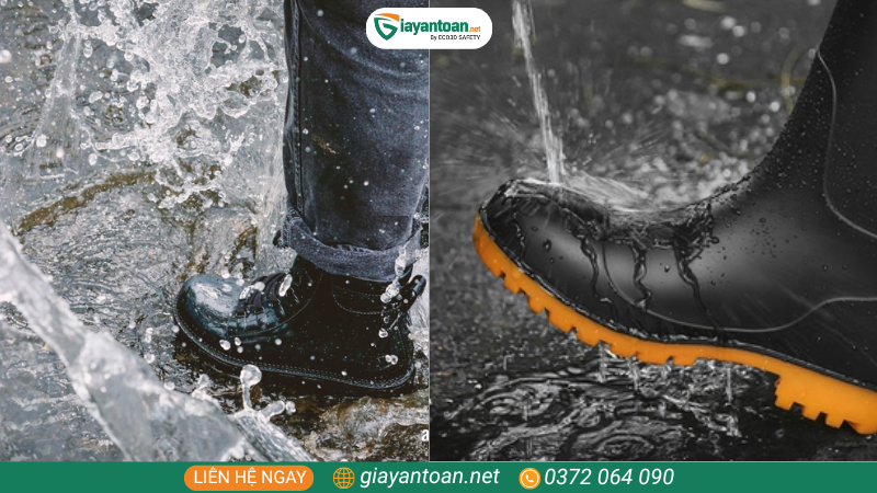 Cấu tạo giày bảo hộ kháng nước với đế chống trượt và thân giày chống thấm hiệu quả