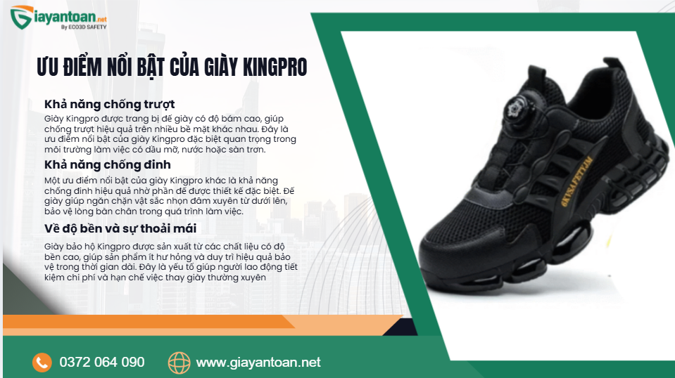 Chi tiết ưu điểm nổi bật của giày về khả năng chống trượt chống đinh và độ bền.