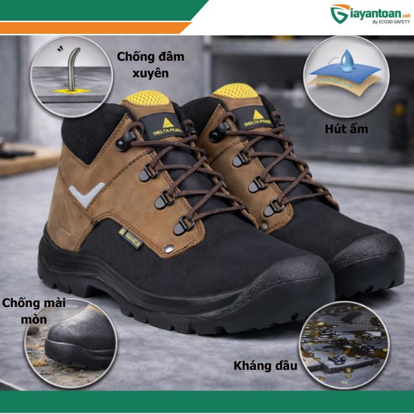 Đặc điểm nổi bật của giày bảo hộ Delta Plus GOBI S3 SRC chống trượt, chống đâm xuyên và chống thấm