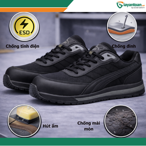 Chi tiết cấu tạo Giày Bảo Hộ PUMA EPIK BLK LOW S3S FO SR với nhiều tính năng công nghệ hàng đầu
